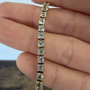 Blue Aquamarine Topaz Classic Prong Tennis Bracelet 925 Sterling Silver Estate